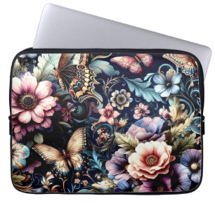 Capa Para Notebook Flores de primavera e Borboletas Antigas