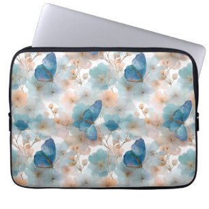 Capa Para Notebook Flores de Primavera Vintage & Borboleta Azul