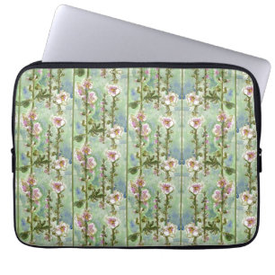 Capa Para Notebook Flores de Rosa claro Mallow e Verde