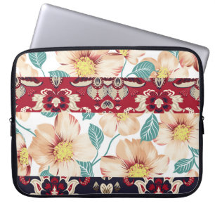 Capa Para Notebook Flores de safra laranja com borda sem costura