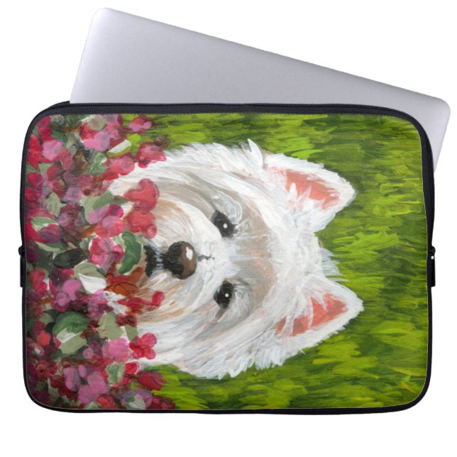 Capa Para Notebook Flores de Westie e Rosa (Frente)