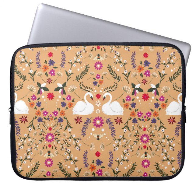 Capa Para Notebook Flores delicadas, padrão perfeito para o cisne. (Frente)