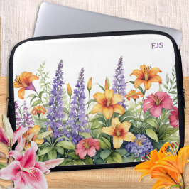 Capa Para Notebook Flores do Jardim Botânico Monograma Floral Bonito