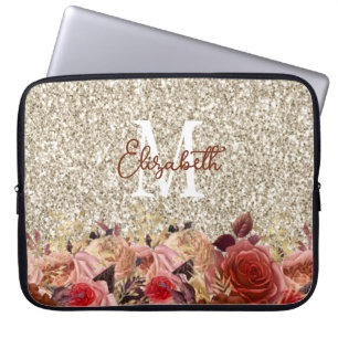 Capa Para Notebook Flores Douradas Rosa do Glam Monograma - Luminosid