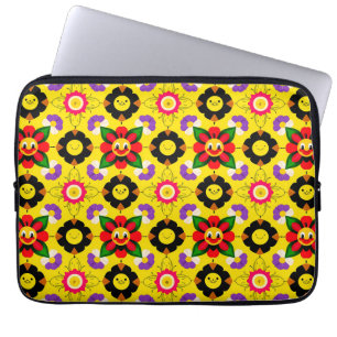 Capa Para Notebook Flores e Abelhas Sorridentes de Desenho Animado