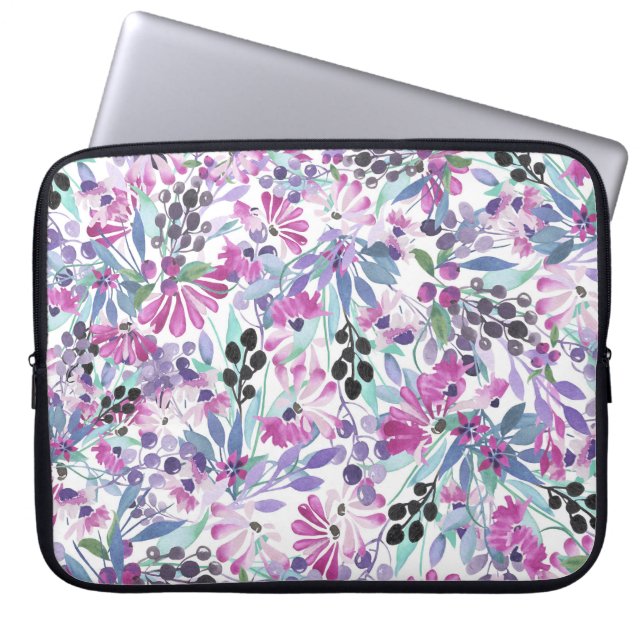 Capa Para Notebook Flores e Berries Roxos: Aquarela (Frente)