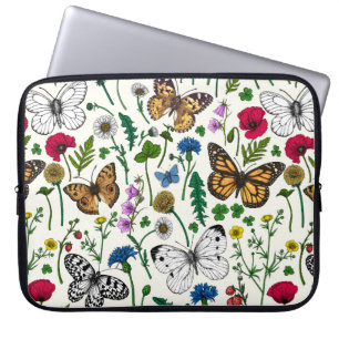 Capa Para Notebook Flores e borboletas selvagens em branco