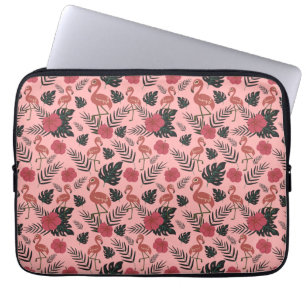 Capa Para Notebook Flores e folhas de padrão uniforme, cor-de-rosa,