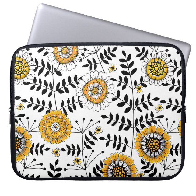 Capa Para Notebook Flores e folhas de rabo em amarelo e preto (Frente)