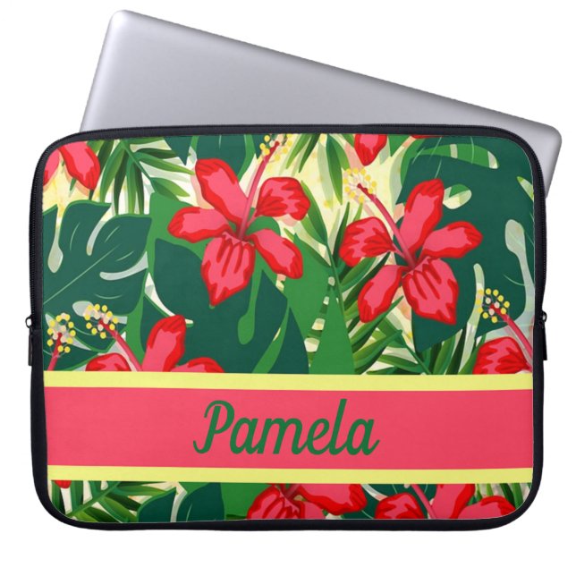 Capa Para Notebook Flores e folhas tropicais (Frente)