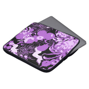 Capa Para Notebook Flores e pássaros pretos e roxos