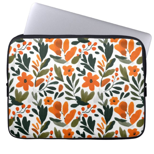 Capa Para Notebook Flores Elegantes de Primavera em Laranja - Padrão  (Frente)