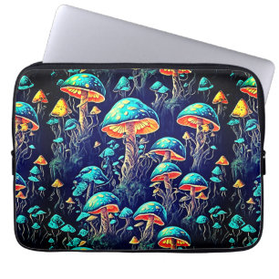 Capa Para Notebook Flores Encantadas: Cogumelos Bioluminescentes Neon