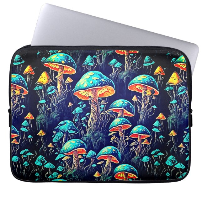 Capa Para Notebook Flores Encantadas: Cogumelos Bioluminescentes Neon (Frente)