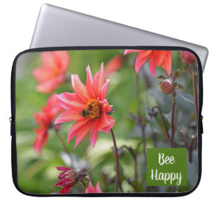 Capa Para Notebook Flores Felizes, Rosa e Vermelho, Dahlia Abelhas, M
