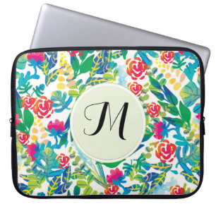 Capa Para Notebook Flores Florais, Monograma Fino