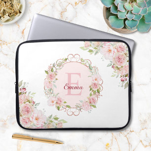 Capa Para Notebook Flores Florais Rosa Bege Aquarela Monograma
