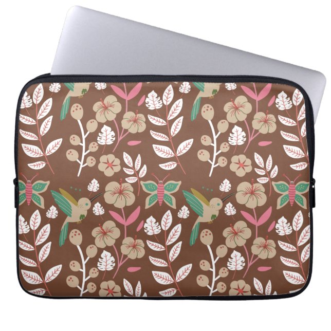 Capa Para Notebook Flores, flores, folhas, borboletas, sem costura, (Frente)