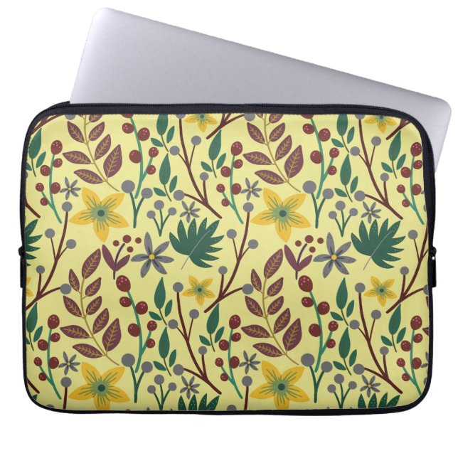 Capa Para Notebook Flores, flores, folhas, ramos, sem costura, (Frente)