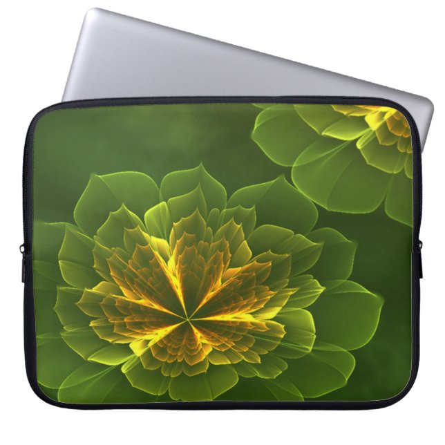Capa Para Notebook Flores Fractais Amarelas Verdes Fantasy (Frente)