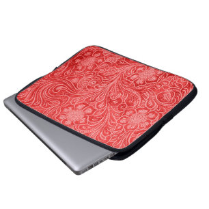 Capa Para Notebook Flores gravadas do couro da camurça olhar vermelh
