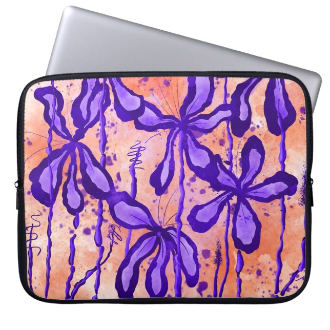 Capa Para Notebook Flores Inclusas Laranja e Violeta (Frente)