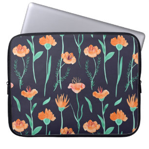 Capa Para Notebook Flores Laranja Fantasias: Padrão Escuro Aquarela.