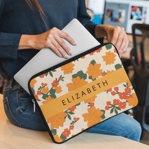 Capa Para Notebook Flores Laranja, Padrão De Flores, Seu Nome