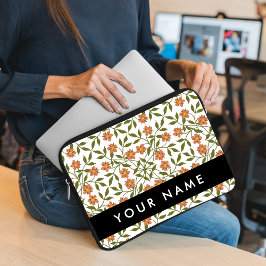 Capa Para Notebook Flores Laranja, Padrão Floral, Boho, Seu Nome