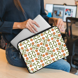 Capa Para Notebook Flores Laranja, Padrão Floral, Verdura, Boho