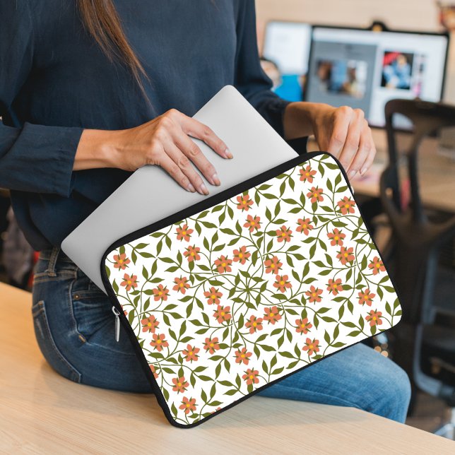 Capa Para Notebook Flores Laranja, Padrão Floral, Verdura, Boho (Criador carregado)