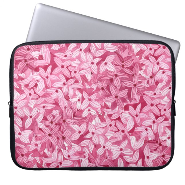 Capa Para Notebook Flores lilases de aquarelas: fundo floral rosa (Frente)