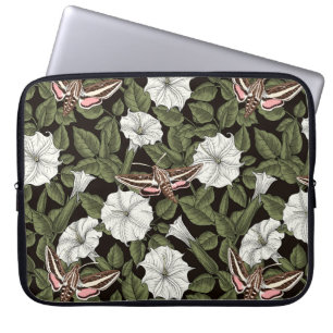 Capa Para Notebook Flores-lua e mariposas esfinas