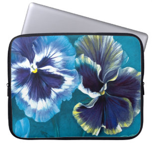 Capa Para Notebook Flores pansas pintura floral aqua azul