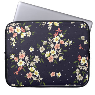 Capa Para Notebook flores pequenas, cor-de-rosa, amarelas e castanhas