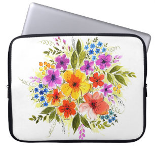 Capa Para Notebook Flores pintadas à mão, buquê de aquarela brilhante