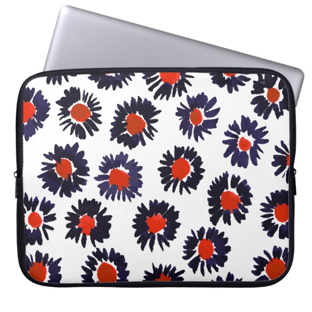 Capa Para Notebook Flores pintadas à mão, padrão vermelho e azul. (Frente)