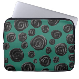 Capa Para Notebook Flores pretas no verde de jade