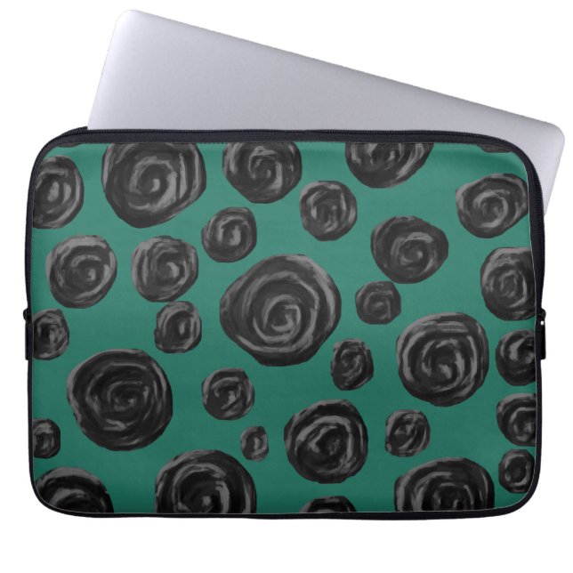 Capa Para Notebook Flores pretas no verde de jade (Frente)