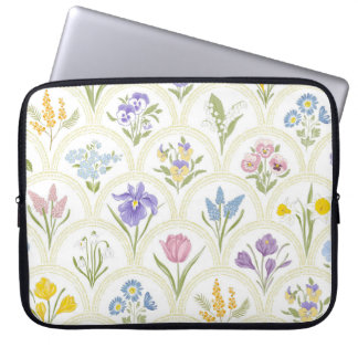 Capa Para Notebook Flores primavera jardineiras em medalhão arco-íris