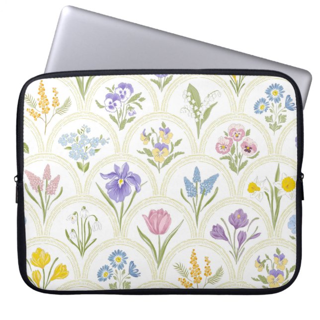 Capa Para Notebook Flores primavera jardineiras em medalhão arco-íris (Frente)