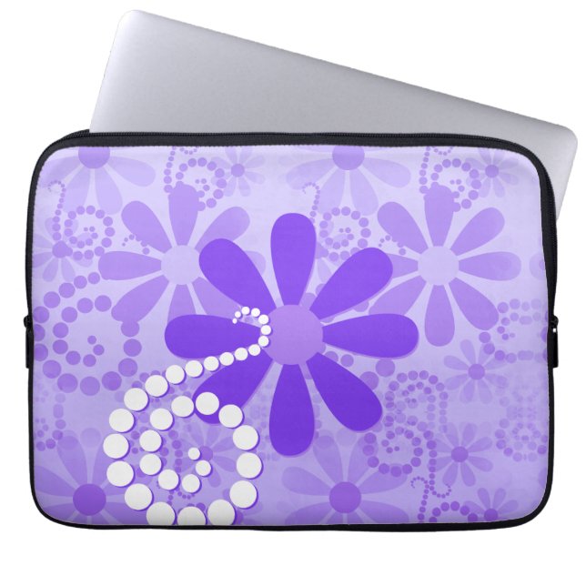 Capa Para Notebook Flores retros florais roxas femininos (Frente)