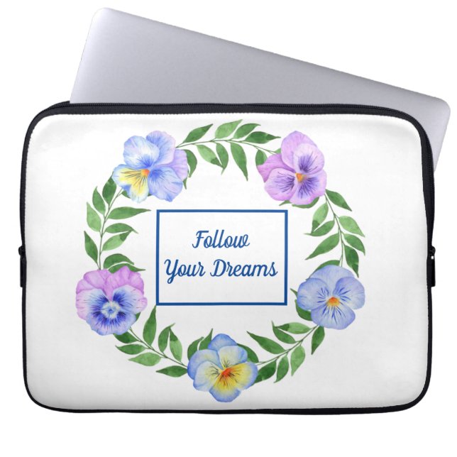 Capa Para Notebook Flores Românticas De Aquarela Seguem Seus Sonhos (Frente)