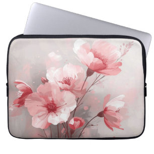 Capa Para Notebook Flores Rosa, Branco e Cinza