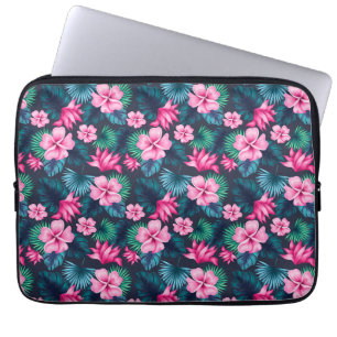 Capa Para Notebook Flores Rosa com Folhas Verdes - 79066