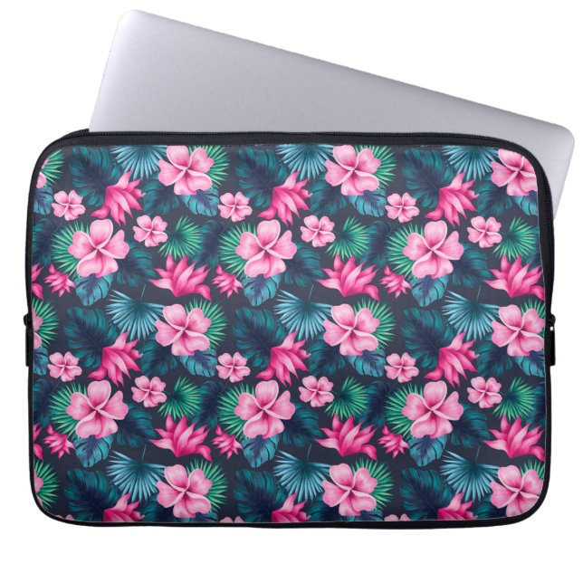 Capa Para Notebook Flores Rosa com Folhas Verdes - 79066 (Frente)