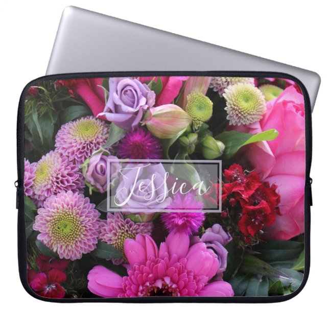 Capa Para Notebook Flores Rosa e Violeta Personalizadas (Frente)
