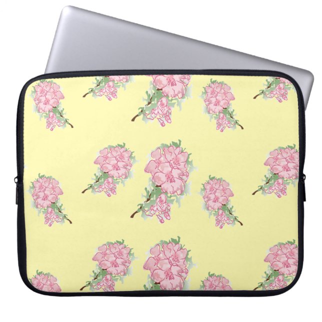 Capa Para Notebook Flores rosa no amarelo (Frente)