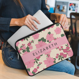 Capa Para Notebook Flores Rosa, Padrão De Flores, Seu Nome