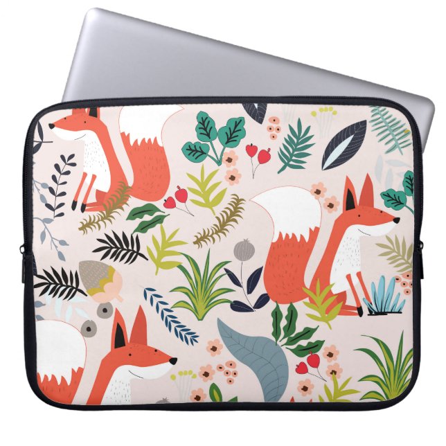 Capa Para Notebook Flores rosas, azuis: horta de raposa. (Frente)